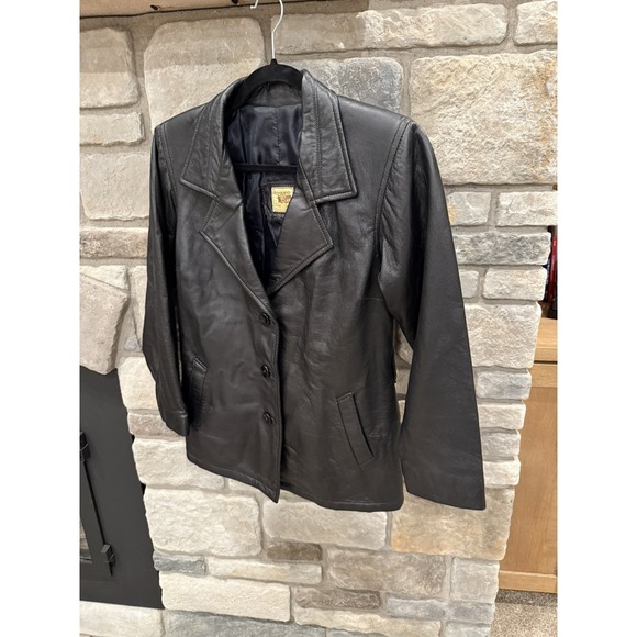 Black Genuine Leather Button Jacket Womens Size Small Bogota Colombia Del Cuero - Picture 5 of 9